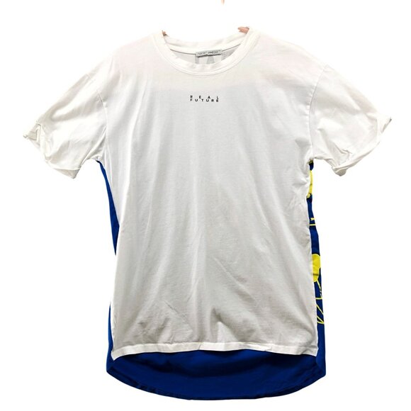 Zara Oversized T Shirt Womens S Global Cast Graphic Tunic White Blue World - Picture 2 of 9